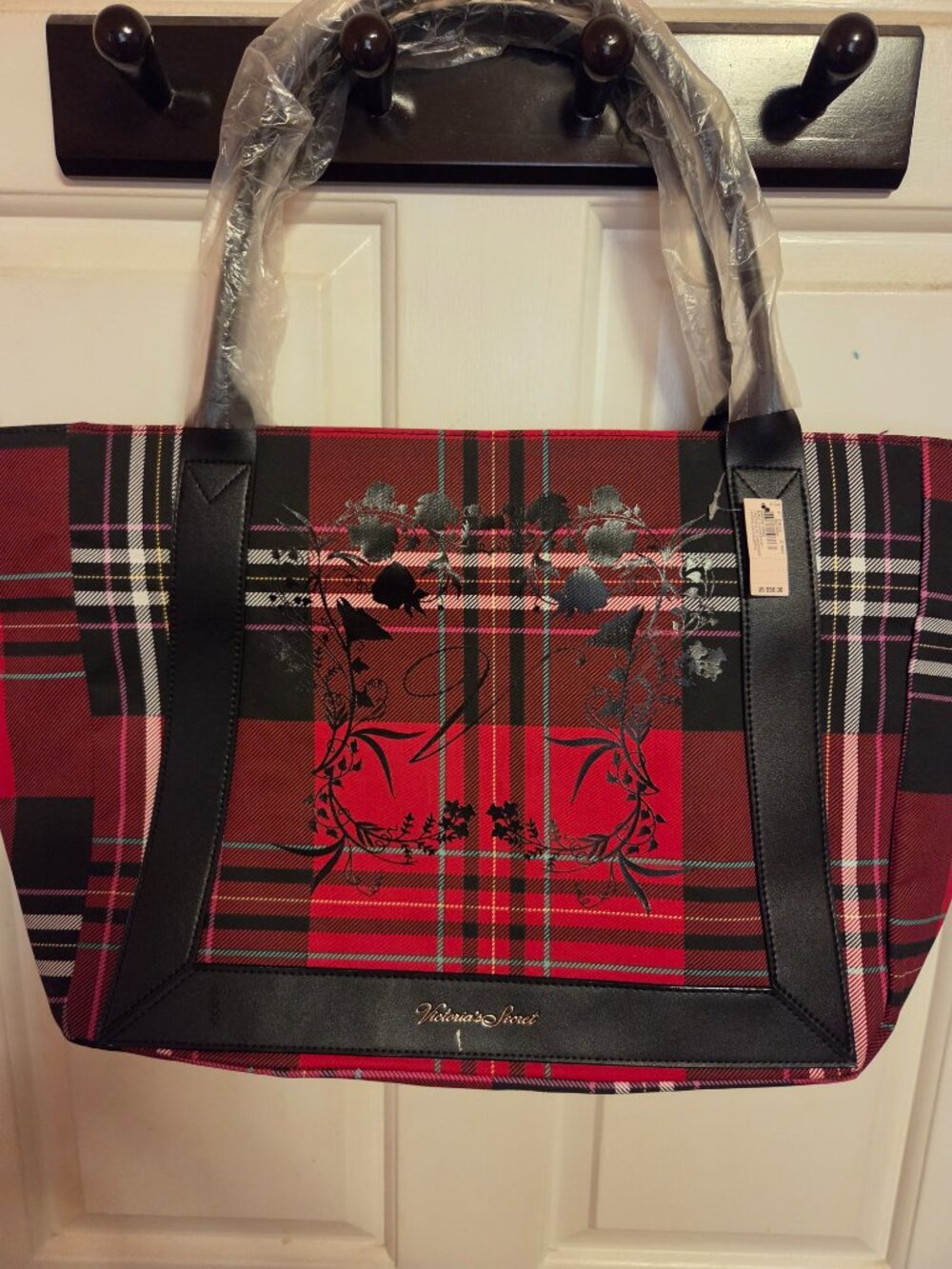 Retired Red & Black Tartan plain Red Victoria Tote Bag.
